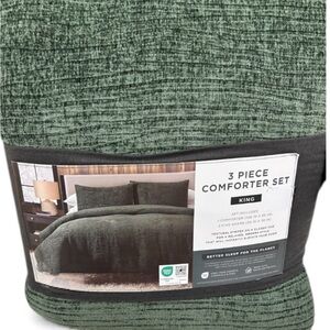Restore Home Green King Textural Stripes Comforter Set 106”x90”